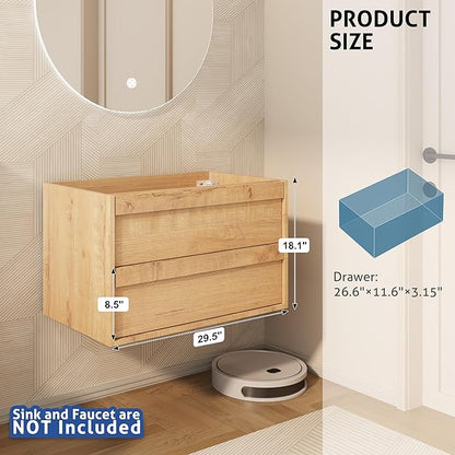 eclife 30" Floating Bathroom Vanity Sink Combo, Wall Mounted Modern Minimalist Storage Cabinet with 2 Drawers, Exclude Sink, Faucet & Drain, Natural