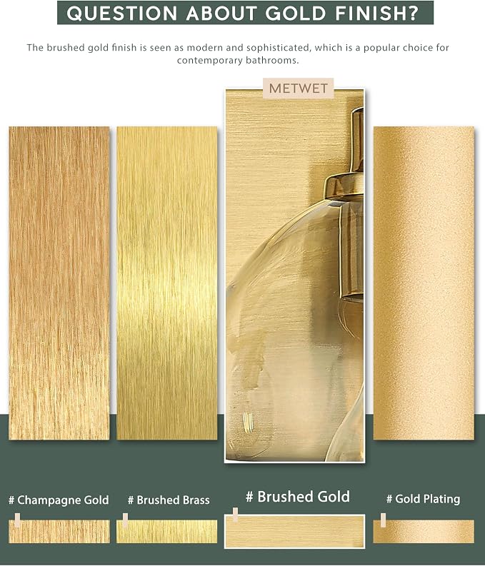 Bathroom Light Fixtures, 3-Light Brushed Gold Vanity Light, Modern Wall Sconces with Milk White Globe Glass Shade, Vanity Lighting Fixtures Over Mirror, VL195-BG-ML-3 | 18" modern bathroom light fixtures over mirror, E26 base, bulbs not included, VL195...
