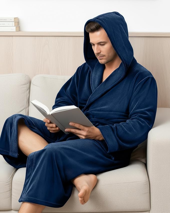 NY Threads Luxury Ultra Soft Mens Robe with Hood Plush Fleece Long Bathrobe