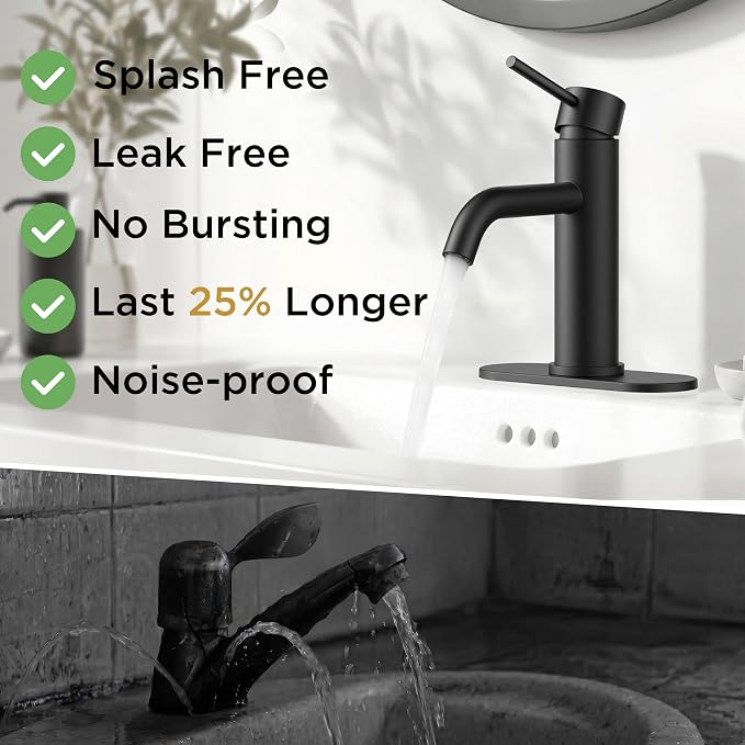 FORIOUS Bathroom Faucet 1 Hole, Black Single Handle Vainty Sink Faucets | for 1 or 3 Hole 4 Inch Centerset Sink, with Pop-up Drain, NSF61 Certificate, for Rv Commercial Lavatory Restroom Basin
