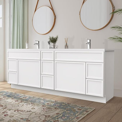 HomeBeyond 84 Inches Bathroom Vanity Base Cabinet Without Sink, Double Sink Top with Door & Soft Closing Drawers, Sturdy Floor Mounted Cabinet 2-Door 7-Drawer, White