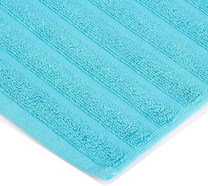 Superior Striped Bath Mat 2-Pack, 100% Combed Cotton, Luxury Spa Ribbed Texture, Durable and Washable Bathroom Mats - Turquoise, 22" x 35" each
