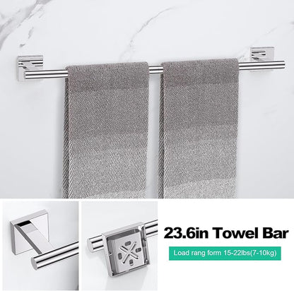 Chrome Towel Bar Bathroom Hardware Accessories Set, 5 Pieces Toilet Paper Holder Towel Holder Set, 23.6 Inch Stainless Steel Towel Racks for Bathroom Wall Mounted