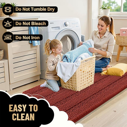 OLANLY Bathroom Runner Rugs 44x24, Chenille Bath Rugs, Rustic Terracotta | Rubber Backing, Machine Wash, Extra Absorbent Striped Bath Mats for Bathroom Floor, Tub and Shower, Home Decor Accessories
