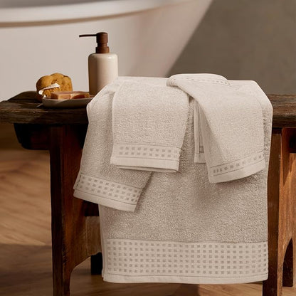 GLAMBURG Ultra Soft 3 Pack Cotton Towel Set, Contains a Bath Towel 28x55 inch, a Hand Towel 16x24 inch & a Wash Coth 12x12 inch, Ideal Everyday use, Compact & Lightweight - Tan