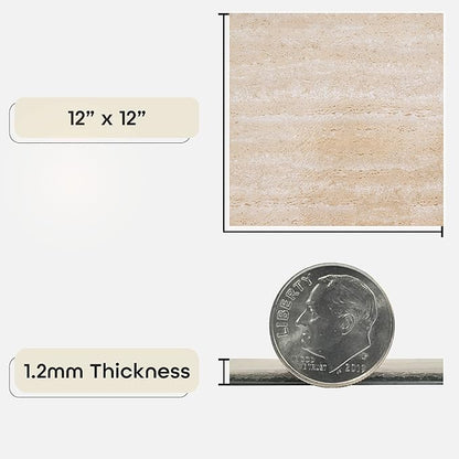 Nexus Self Adhesive 12-Inch Vinyl Floor Tiles, 20 Tiles - 12" x 12", Travatine Marble Pattern - Peel & Stick, DIY Flooring for Kitchen, Dining Room, Bedrooms & Bathrooms by Achim Home Décor