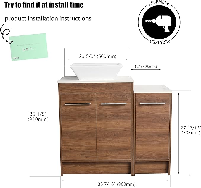 36" Bathroom Vanity with Sink, 36 Inch Freestanding Bathroom Vanity, Single Sink Bathroom Vanity Combo, Modern Bathroom Vanity, Brown Floor Standing Cabinet Set(BRE101, 36 * 18)