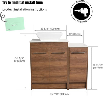 36" Bathroom Vanity with Sink, 36 Inch Freestanding Bathroom Vanity, Single Sink Bathroom Vanity Combo, Modern Bathroom Vanity, Brown Floor Standing Cabinet Set(BRE101, 36 * 18)