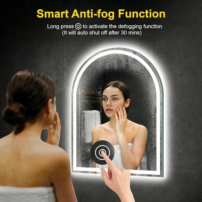 Arched LED Bathroom Mirror with Lights, 24" x 32" Lighted Vanity Mirror | Anti-Fog, Dimmable 3 Colors, Backlit + Frontlit, HD Shatterproof Tempered Glass, Memory Function