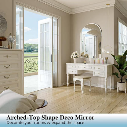 Frameless Bathroom Mirror, 40"x30" Beveled Arched Vanity Mirrors | Frameless, 15mm beveled edge, 5mm HD glass, shatterproof, anti-rust, french cleat, for bathroom/bedroom/entryway