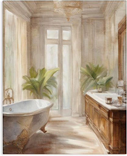 Serenity Bath Floral Still Life, 24 x 30 Inch Canvas Wall Art | Stupell Industries · By Kim Allen · Ready to hang · Perfect for bathroom or bedroom · Made in USA