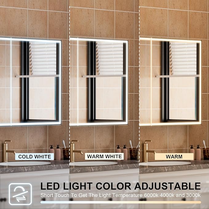 48" X 30" LED Mirrored Medicine Cabinet, Medicine Cabinets with Lights for Bathroom, Defogging Function Mirror Cabinet, Bathroom Medicine Cabinet with USB Port & Outlet, Double Opening Doors