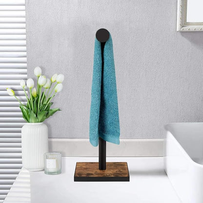 Countertop Hand Towel Holder, T-Shape Hand Towel Stand for Kitchen | Bathroom Hand Towel Rack with Weighted Base, Farmhouse Style, Free Standing, Rustic Black Brown
