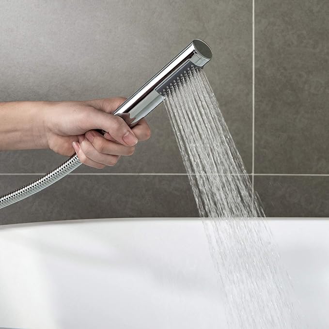 WOODBRIDGE Contemporary Single Handle Floor Mount Freestanding Tub Filler Faucet with Hand shower in Chrome Finish,F0002CHRD