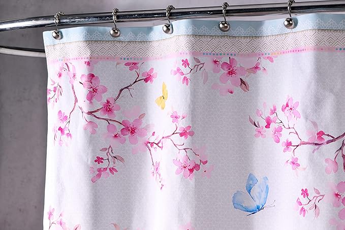 Maison d' Hermine Shower Curtain 100% Cotton One Panel 70"x72" Washable Fabric Shower Curtains for Bathroom, Easy Hanging with 12 Button Holes - Home Hotel Spa Easter Gifts(Blossoms in Spring)