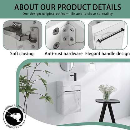 16" Floating Bathroom Vanity with Sink, Modern Wall-Mounted Cabinet Set for Small Spaces