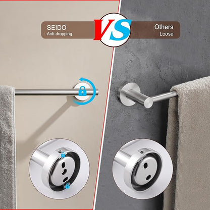 SEIDO 12 Inch Polished Chrome Towel Bar (2-Pack) for Small Spaces, Double Locking Anti-Drop Bathroom Towel Holder, SUS 304 Stainless Steel Towel Rack Wall Mounted, 9.6" Usable Length, Mounting Kit