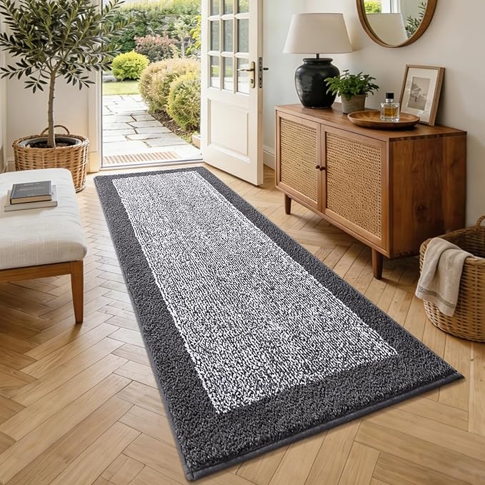 70x24 Long Bathroom Rugs Washable Non Slip, Grey Bath Mat for Bathroom Floor Tub, Soft Absorbent Quick Dry Mats for Shower,Bathtub,Home Decor