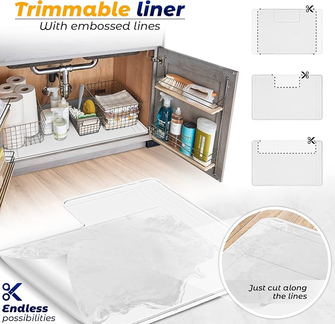 The Original Under Sink Mat - Silicone Waterproof mat, Trimmable, Easy to Clean, Kitchen Cabinet Liner, Under Sink Protector mats, Drip Tray with Lip - 34" x 22" or Smaller