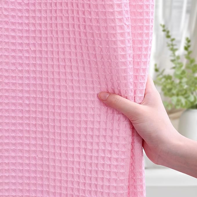 Waffle Weave Shower Curtain - Pink Cotton Fabric Texture Heavyweight Shower Curtains for Bathroom,Washable,72Wx72L
