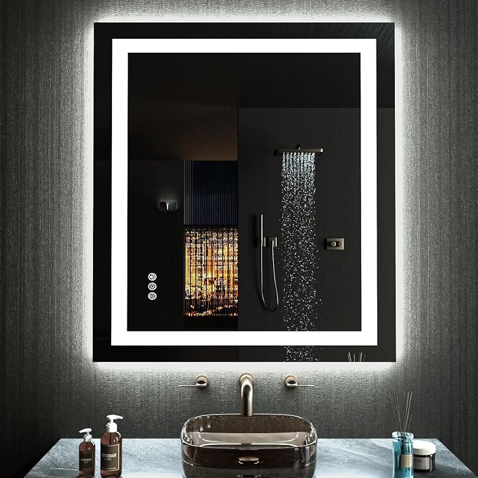 LOAAO 20"X28" RGB LED Bathroom Mirror with Lights, UL Listed | Anti-Fog, Dimmable, RGB Backlit + Front Lighted, Memory Function, Tempered Glass