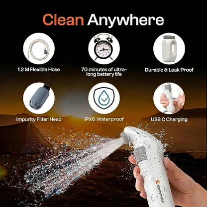 Portable Bidet for Travel & Home – Electric High Pressure Rechargeable Bidet for Women & Men | 2.5L Bottle | 1300ML/Min Flow | USB-C | 1600mAh Battery | USA Brand – Spray Mate Jumbo (White)