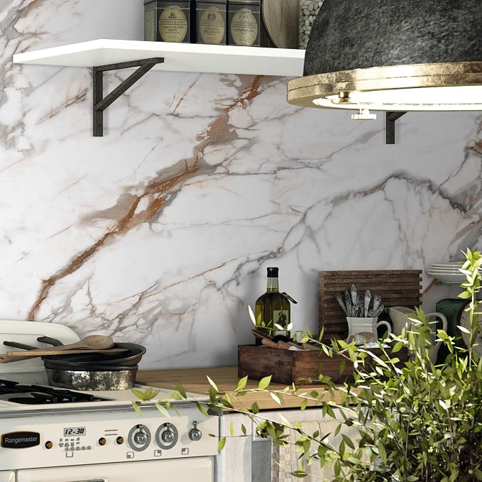 Marble Peel and Stick Waterproof Wall Paneling, 118" x 47" Calacatta Gold Matte Finish Self-Adhesive Backsplash Tile Vinyl Wall Panel for Kitchen Bathroom Wall Decor, Covers 38.75 Sq. Ft.