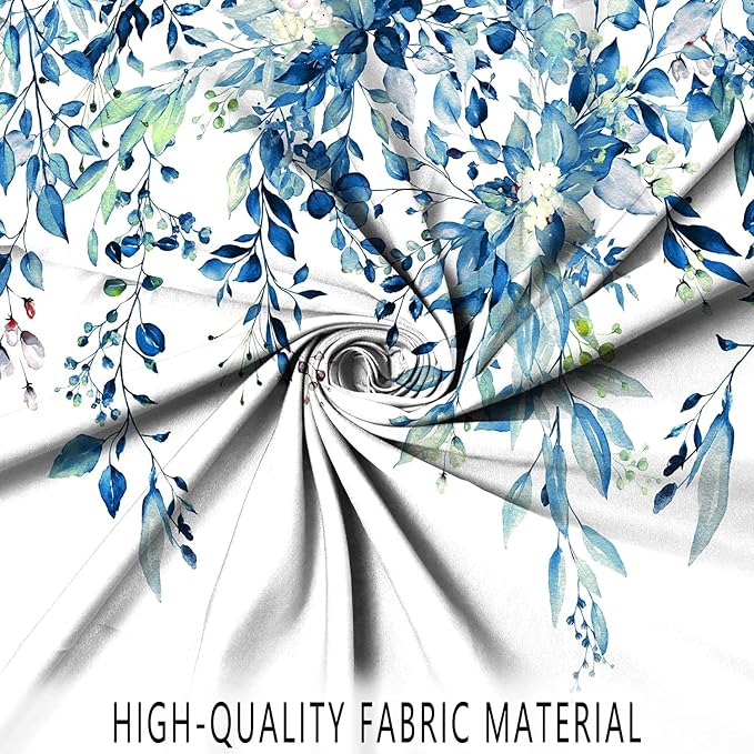 Eucalyptus Small Stall Shower Curtain, Watercolor Blue Leaves on The Top Plant with Floral Bathroom Curtain Bathtub Home Decor Waterproof Fabric with Hooks, 36"x72"