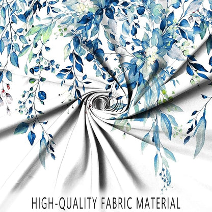 Eucalyptus Small Stall Shower Curtain, Watercolor Blue Leaves on The Top Plant with Floral Bathroom Curtain Bathtub Home Decor Waterproof Fabric with Hooks, 36"x72"