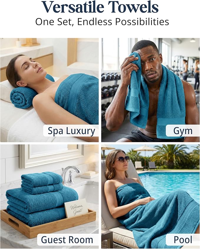 LANE LINEN Bath Towel Set 100% Cotton 16 Piece Soft Absorbent - Sea Port | Bath Towels Large Set -, Terry Weave Comfort, Soft & Long-Lasting, Hotel-Style Look, Machine Washable