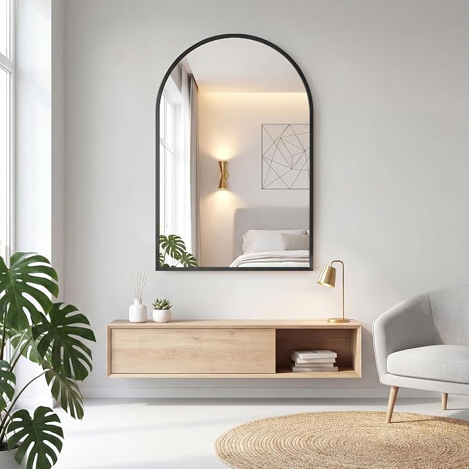 DUMOS 22"x30" Arched Wall Mirror, Bathroom Mirrors for Over Sink, Black | Tempered Glass & Anti Rust Metal Frame, Decor for Entryway, Living Room, Bedroom, Vanity