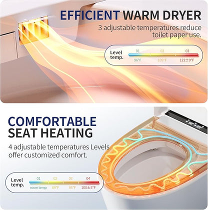 DeerValley Smart Toilet with Bidet Built in - Powerful Auto Flush, Auto Open/Close Lid, Heated Seat & Instant Warm Water Bidet, LED Display, Deodorization, 12" Rough-In, DV-1S0159-V3