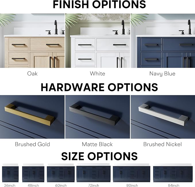 48-Inch Bathroom Vanity with Sink W/ 2 Doors & 8 Drawers & 1 Flip Drawer, Navy Blue Vanity W/Matte Black Handles