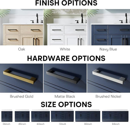 48-Inch Bathroom Vanity with Sink W/ 2 Doors & 8 Drawers & 1 Flip Drawer, Navy Blue Vanity W/Matte Black Handles