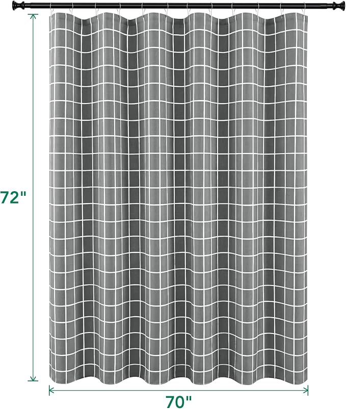 Fabric Farmhouse Shower Curtain-Modern Bathroom Shower Curtains Dark Grey | 70"Wx72"L Faux Linen Grid Minimalist Simple Rustic Neutral Guest Bathroom Decor-Cloth Geometric Plaid Washable Hotel Quality