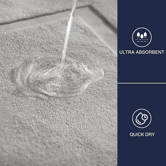 Casual Living Grey Cotton Bath Mats Set of 2 Towel Mats for Bathroom Floor Banded Rugs Soft Absorbent Ring Spun Cotton Washable Essentials Bathroom Shower Accessories, 34-inch x 21-inch, Grey