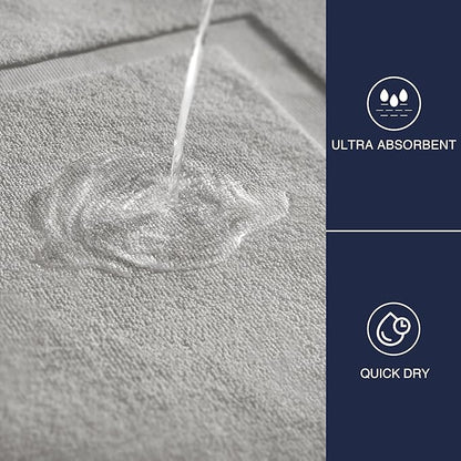 Casual Living Grey Cotton Bath Mats Set of 2 Towel Mats for Bathroom Floor Banded Rugs Soft Absorbent Ring Spun Cotton Washable Essentials Bathroom Shower Accessories, 34-inch x 21-inch, Grey
