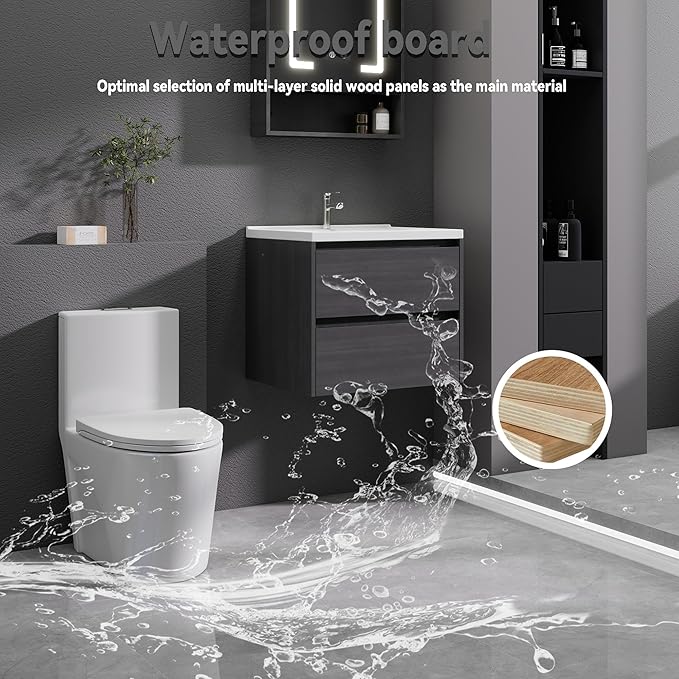 Grey Floating Bathroom Vanity with Sink, 23x18 Inch Wall Mounted Bathroom Cabinet with 2 Drawers, Modern Single Sink Vanity for Small Bathroom, Space-Saving Storage Cabinet