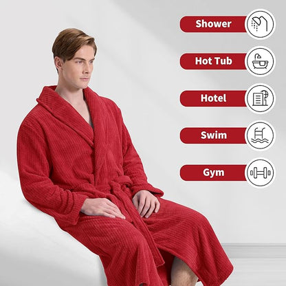 Men's Shawl Collar Bathrobe, Soft Long Towel Robe for Men - Super Absorbent Quick Dry yet Warm