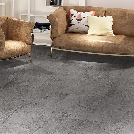 Livelynine 32-Pack Cement Slate Peel and Stick Floor Tile Waterproof Vinyl Flooring Tiles Sticky Flooring Tiles for Bathroom Kitchen Gray Self Adhesive Floor Tiles Laminate Flooring Linoleum 12X12 in