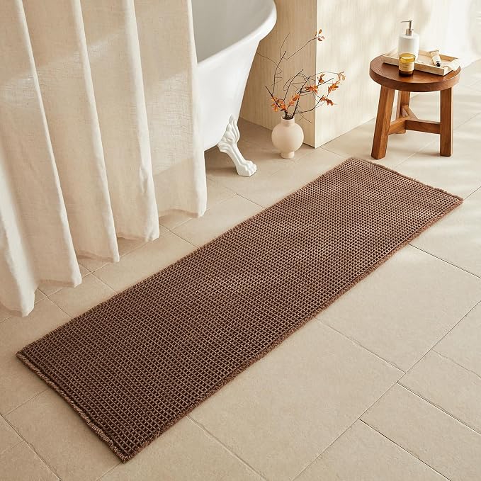 TYUU Waffle Runner Rug Bathroom, Long Boho Bath Mat, 72x24 Mocha | Super Absorbent Quick Dry Bath Rug, Non-Slip Backing, Soft Waffle Washable Farmhouse Bathroom Mats, Tub, Shower & Home Decor