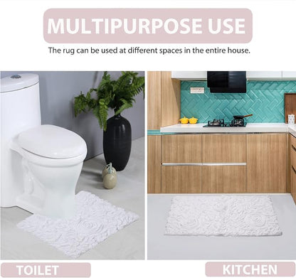 Home Weavers Bell Flower Collection 100% Cotton Tufted Bath Rugs, Extra Soft and Absorbent Bath Rugs, Non-Slip Bath Mats, Machine Washable, Bath Mats for Bathroom Floor, 17"x30" Slice Rug, White