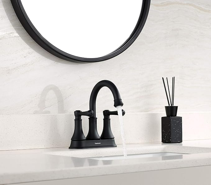 Matte Black Bathroom Sink Faucet for 3 Holes with Pop-up Drain | High Arc Modern 2 Handle 4 Inch Bathroom Faucet, Vanity Lavatory Faucet with 360° Swivel Stainless Steel Spout, TAF067Y-MB