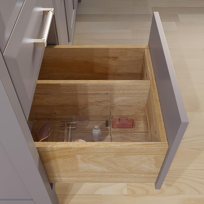 Capri III 60" Single Sink Bathroom Vanity With Stealth Organizer, Solid Wood Bathroom Cabinet with Engineered Stone Countertop & Backspalsh, Soft Closing Door & Drawer, Pre-Assembled, Mink