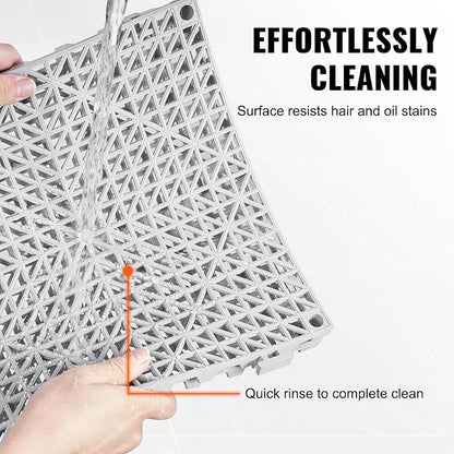 VEVOR Interlocking Tile 55PCS, Drainage Tiles 12" x 12" Splicing, Soft PVC Interlocking Drainage Floor Tiles, Non-Slip Drainage Holes for Restroom, Bathroom, Kitchen, Pool, Wet Areas, Grey