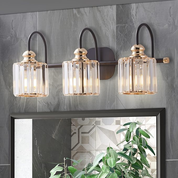 ExBrite 23" 3-Light Bathroom Light Fixtures, Crystal Vanity Lights for Bathroom Modern Wall Light Fixture Above Mirror