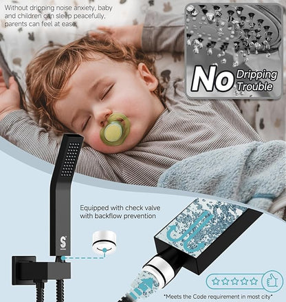 SR SUN RISE 100℉ Thermostatic Shower System,12" Luxury Rainfall Shower Head and High-Pressure Handheld Bathroom Shower Faucet Set,Shower Valve and Trim Kit Included (Matte Black)