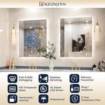 Keonjinn LED Backlit Mirror 84” x 36” Oversized Lighted Bathroom Mirror with UL Listed LED Driver, Large Stepless Dimmable Wall Mirror, Tempered Glass, CRI90+ Anti Fog Vanity Mirror with Backlights