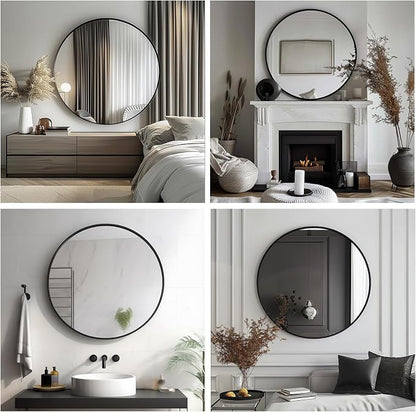 Big Circle Mirror 36 inch, Black Round Mirror, Matte Metal Frame | High Definition Mirror, Waterproof, Rust-resistant, Round Mirror for Living room, Bathroom, Hallway, Bedroom, Cloakroom
