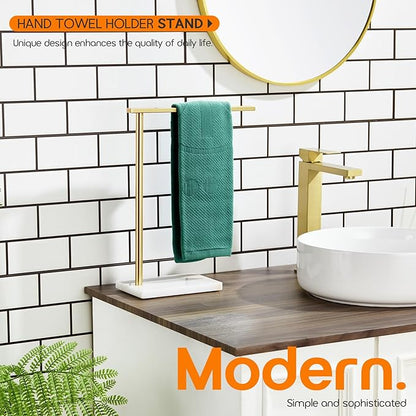 Hand Towel Bar for Bathroom Vanity Countertop 1-Tier Towel Holder Free Stand with Heavy Marble Base Thicken Steady, Gold Stainless Steel AN7002GD
